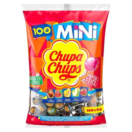 Chupa Chups Mini Classic Lizaki Owocowe, Pomarańczowy, 100 sztuk