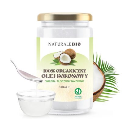 Olej Kokosowy Ekologiczny Virgin 1000 ml. Surowy i tłoczony na zimno. Organiczny i naturalny. Bio natywny i nierafinowany. Kraj pochodzenia Sri Lanka. NaturaleBio